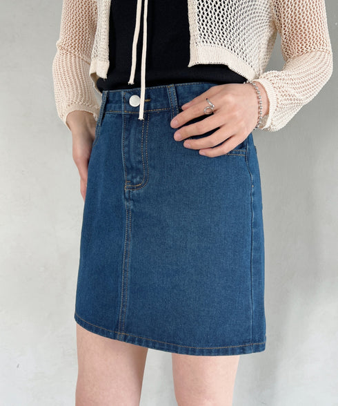 コットンデニム台形ミニスカート | CL2231559 | ネイビー