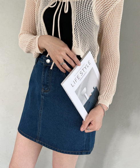 コットンデニム台形ミニスカート | CL2231559 | ネイビー
