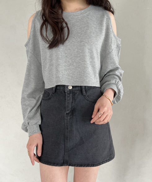 コットンデニム台形ミニスカート | CL2231559 | ダークグレー
