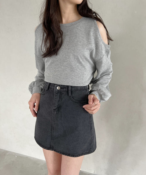 コットンデニム台形ミニスカート | CL2231559 | ダークグレー
