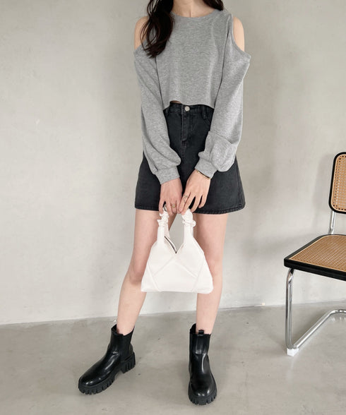 コットンデニム台形ミニスカート | CL2231559 | ダークグレー