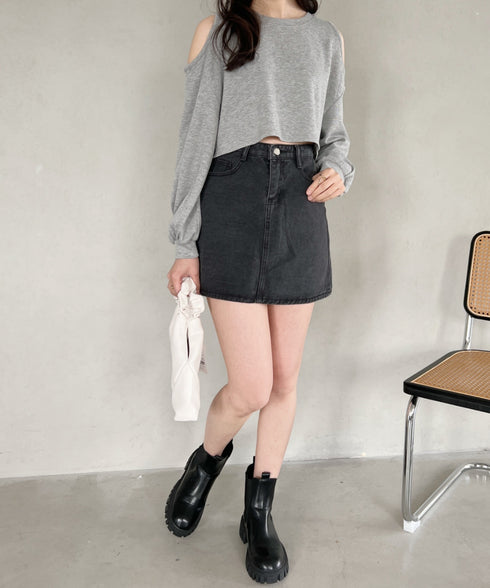 コットンデニム台形ミニスカート | CL2231559 | ダークグレー