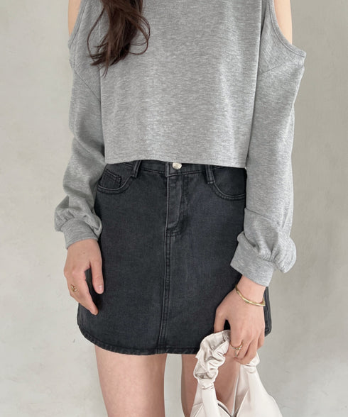 コットンデニム台形ミニスカート | CL2231559 | ダークグレー