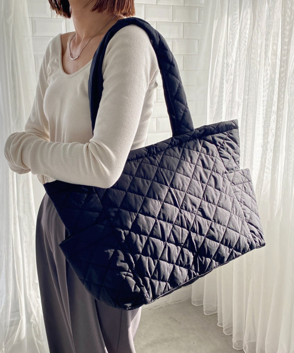 【A4サイズ収納可】キルティングトートバッグ マザーズ トラベルバッグ | MD1231020 | ブラック