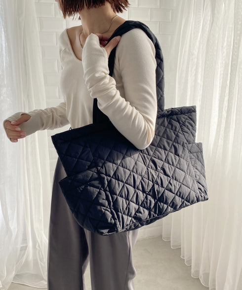 【A4サイズ収納可】キルティングトートバッグ マザーズ トラベルバッグ | MD1231020 | ブラック