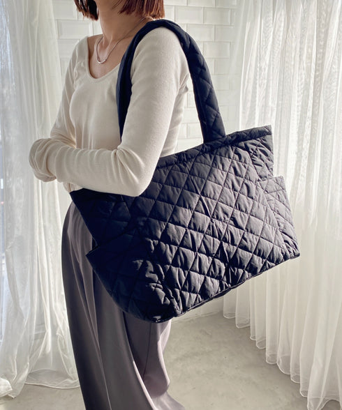 【A4サイズ収納可】キルティングトートバッグ マザーズ トラベルバッグ | MD1231020 | ブラック