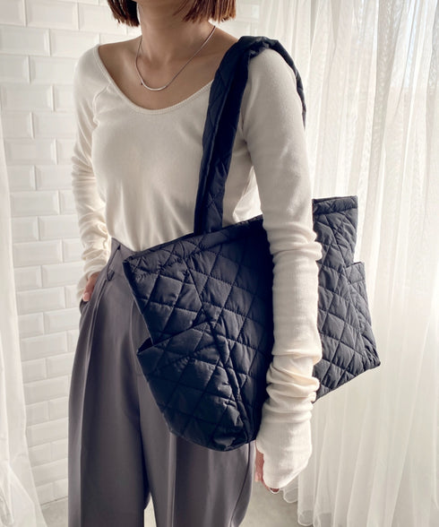 【A4サイズ収納可】キルティングトートバッグ マザーズ トラベルバッグ | MD1231020 | ブラック