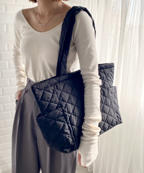 【A4サイズ収納可】キルティングトートバッグ マザーズ トラベルバッグ | MD1231020 | ブラック