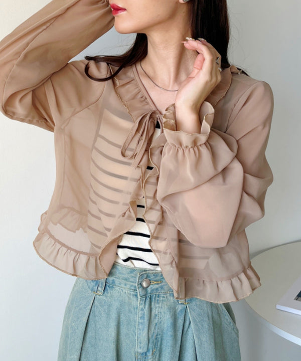 フロントリボン ショート丈シアーボレロ | CL2232118 | ベージュ