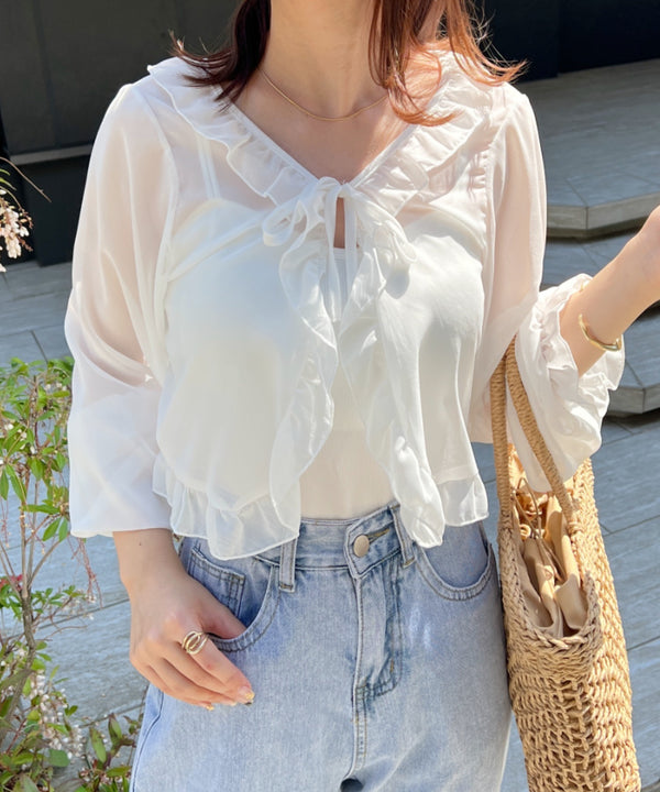 フロントリボン ショート丈シアーボレロ | CL2232118 | ホワイト