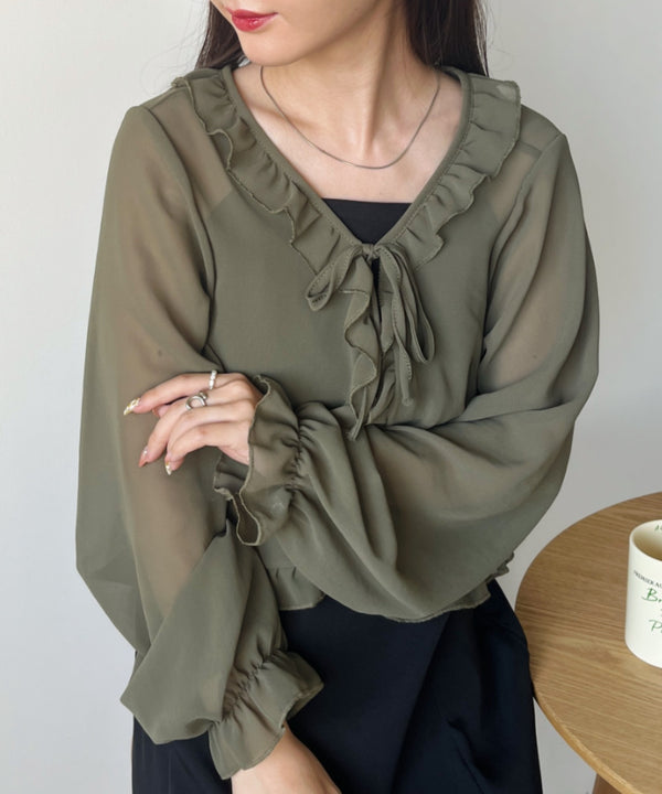 フロントリボン ショート丈シアーボレロ | CL2232118 | カーキ