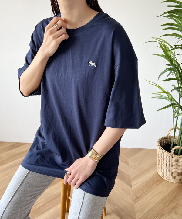 【POLO CHAMPS/ポロチャンプス】 別注 オーバーサイズ ワンポイント刺繍 クルーネック半袖Tシャツ | MD2232002 | ネイビー