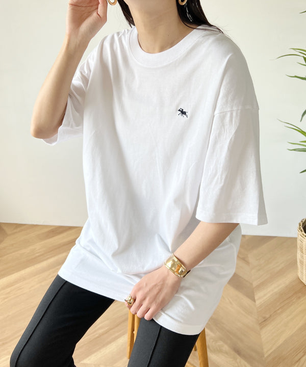 【POLO CHAMPS/ポロチャンプス】 別注 オーバーサイズ ワンポイント刺繍 クルーネック半袖Tシャツ | MD2232002 | ホワイト