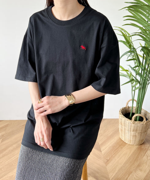 【POLOCHAMPS/ポロチャンプス】 別注 オーバーサイズ ワンポイント刺繍 クルーネック半袖Tシャツ | MD2232002 | ブラック