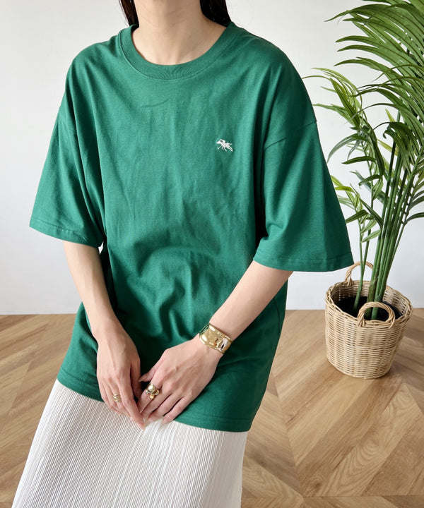 【POLO CHAMPS/ポロチャンプス】 別注 オーバーサイズ ワンポイント刺繍 クルーネック半袖Tシャツ | MD2232002 | ダークグリーン
