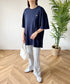 【POLOCHAMPS/ポロチャンプス】 別注 オーバーサイズ ワンポイント刺繍 クルーネック半袖Tシャツ | MD2232002 | ネイビー