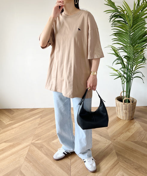 【POLOCHAMPS/ポロチャンプス】 別注 オーバーサイズ ワンポイント刺繍 クルーネック半袖Tシャツ | MD2232002 | ベージュ