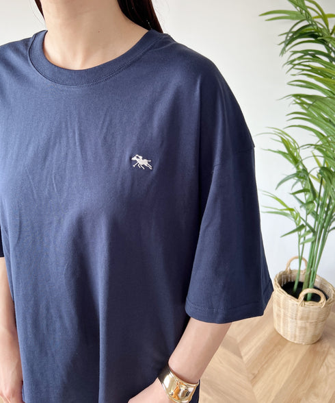 【POLOCHAMPS/ポロチャンプス】 別注 オーバーサイズ ワンポイント刺繍 クルーネック半袖Tシャツ | MD2232002 | ネイビー