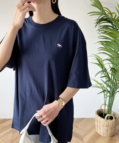【POLOCHAMPS/ポロチャンプス】 別注 オーバーサイズ ワンポイント刺繍 クルーネック半袖Tシャツ | MD2232002 | ネイビー