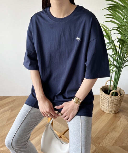 【POLOCHAMPS/ポロチャンプス】 別注 オーバーサイズ ワンポイント刺繍 クルーネック半袖Tシャツ | MD2232002 | ネイビー