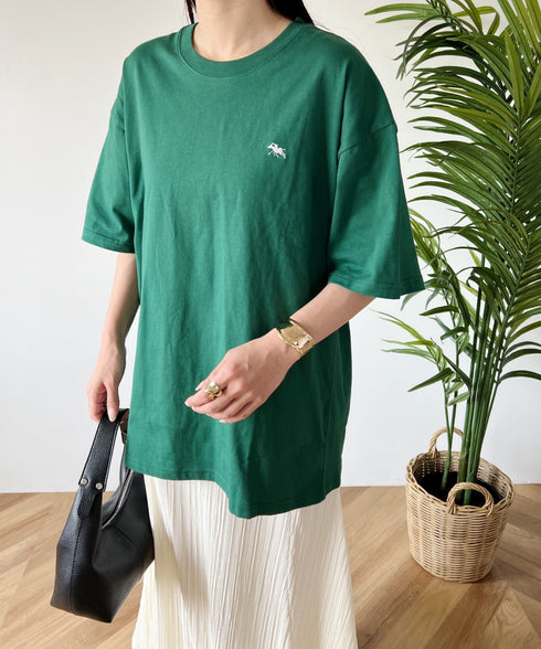 【POLOCHAMPS/ポロチャンプス】 別注 オーバーサイズ ワンポイント刺繍 クルーネック半袖Tシャツ | MD2232002 | ダークグリーン