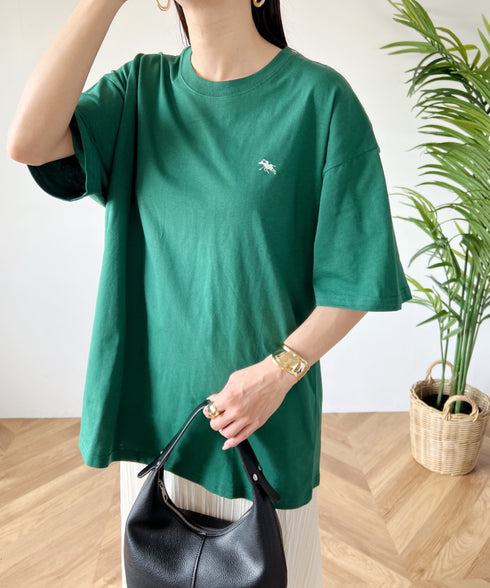 【POLOCHAMPS/ポロチャンプス】 別注 オーバーサイズ ワンポイント刺繍 クルーネック半袖Tシャツ | MD2232002 | ダークグリーン