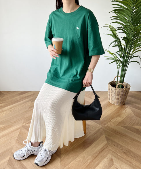 【POLOCHAMPS/ポロチャンプス】 別注 オーバーサイズ ワンポイント刺繍 クルーネック半袖Tシャツ | MD2232002 | ダークグリーン