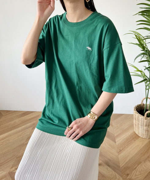 【POLOCHAMPS/ポロチャンプス】 別注 オーバーサイズ ワンポイント刺繍 クルーネック半袖Tシャツ | MD2232002 | ダークグリーン