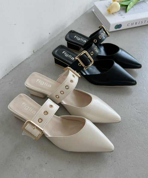 ポインテッドトゥ太ベルトミュール | LO3231742 | アイボリー