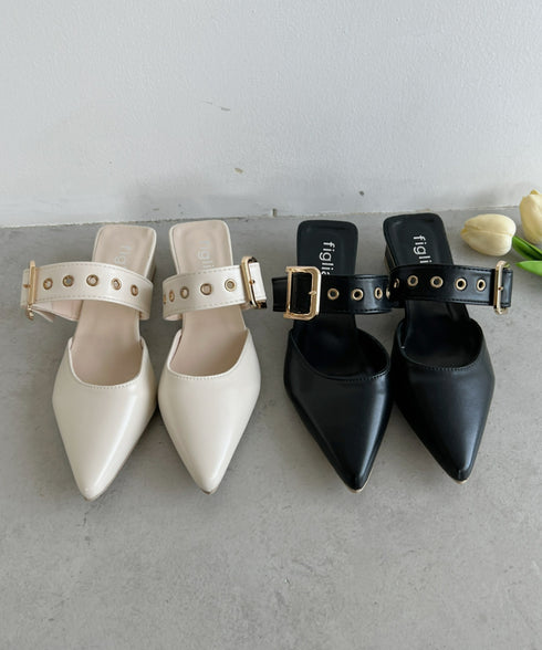 ポインテッドトゥ太ベルトミュール | LO3231742 | アイボリー