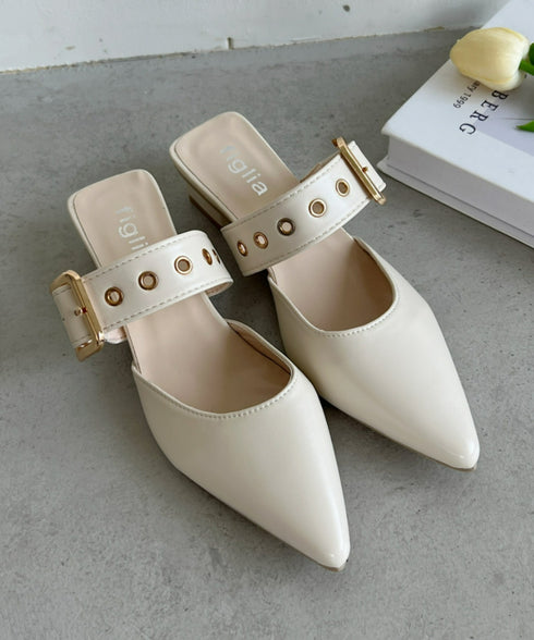 ポインテッドトゥ太ベルトミュール | LO3231742 | アイボリー