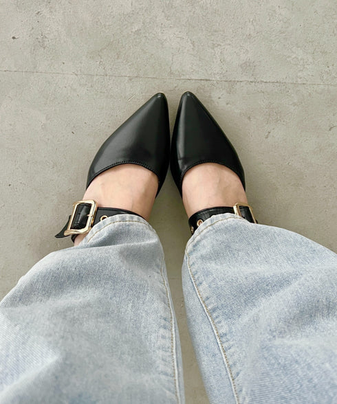 ポインテッドトゥ太ベルトミュール | LO3231742 | ブラック