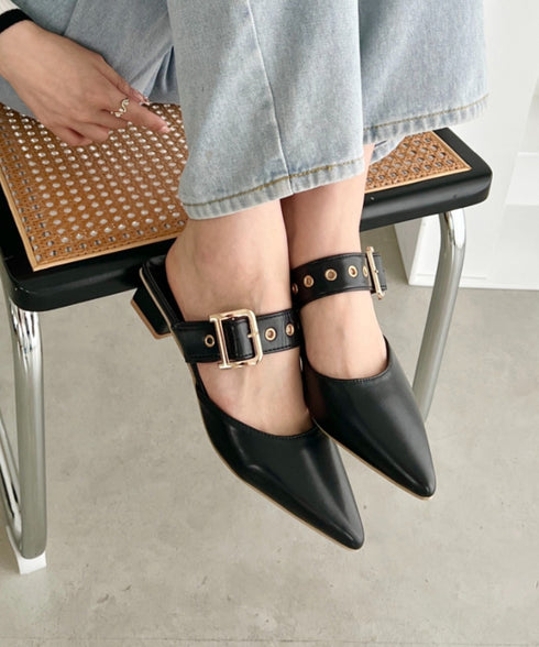 ポインテッドトゥ太ベルトミュール | LO3231742 | ブラック