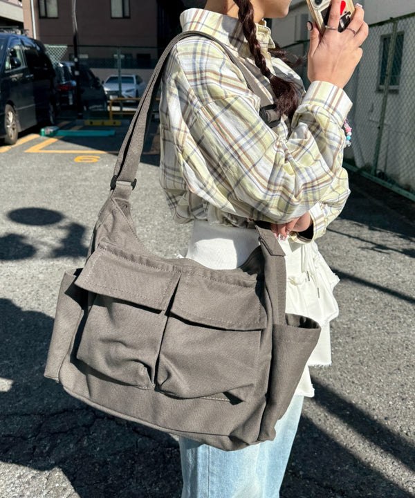 アジャスター付きメニーポケットキャンバスショルダー | LO1231746 | チャコールグレー