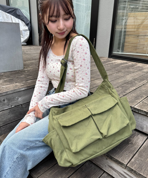 アジャスター付きメニーポケットキャンバスショルダー | LO1231746 | カーキ