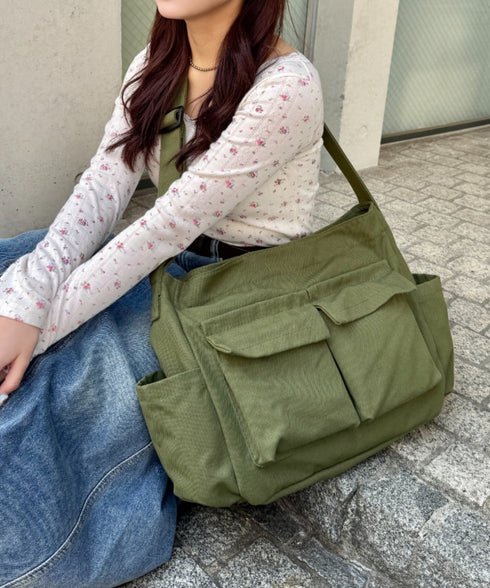 アジャスター付きメニーポケットキャンバスショルダー | LO1231746 | カーキ