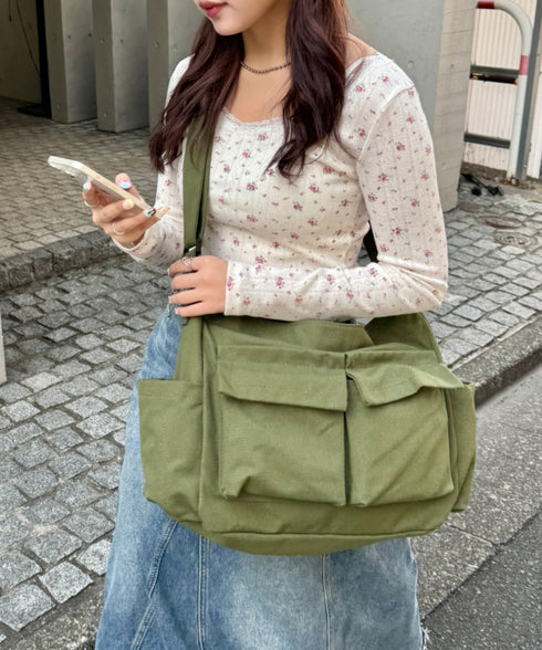 アジャスター付きメニーポケットキャンバスショルダー | LO1231746 | カーキ