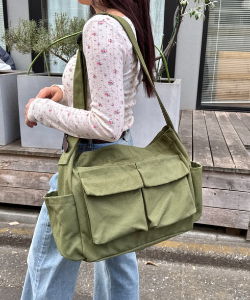 アジャスター付きメニーポケットキャンバスショルダー | LO1231746 | カーキ