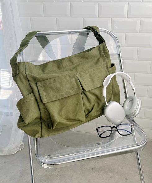 アジャスター付きメニーポケットキャンバスショルダー | LO1231746 | カーキ