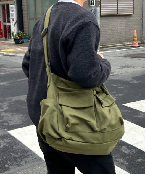 アジャスター付きメニーポケットキャンバスショルダー | LO1231746 | カーキ
