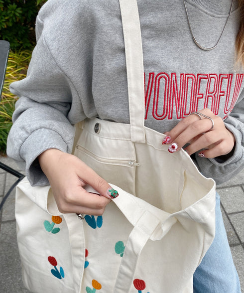 【A4収納可】フラワー刺繍トートバッグ | WOMEN | WR1231048 | アイボリー