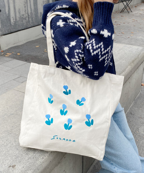 【A4収納可】フラワー刺繍トートバッグ | WOMEN | WR1231048 | ブルー