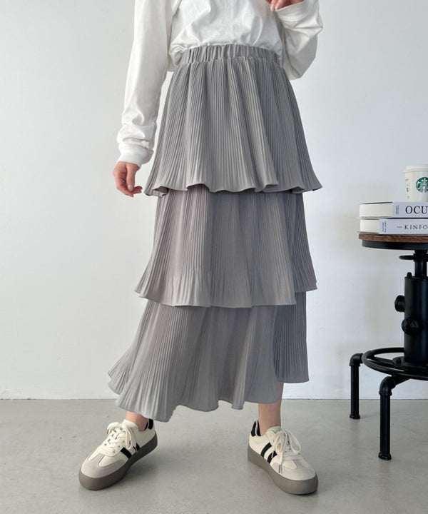 3段ティアードフリル カンカンロング丈スカート | CL2232304 | グレー