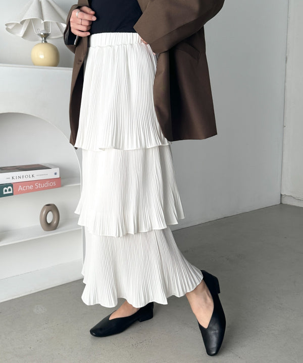 3段ティアードフリル カンカンロング丈スカート | CL2232304 | ホワイト