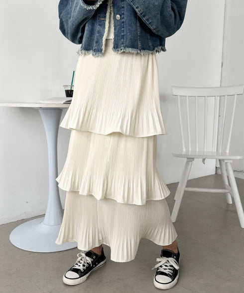 3段ティアードフリル カンカンロング丈スカート | CL2232304 | アイボリー