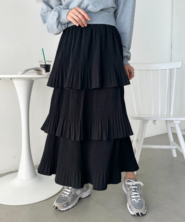 3段ティアードフリル カンカンロング丈スカート | CL2232304 | ブラック