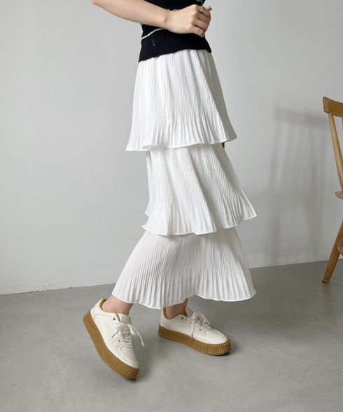 3段ティアードフリル カンカンロング丈スカート | CL2232304 | ホワイト