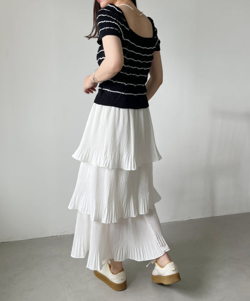 3段ティアードフリル カンカンロング丈スカート | CL2232304 | ホワイト