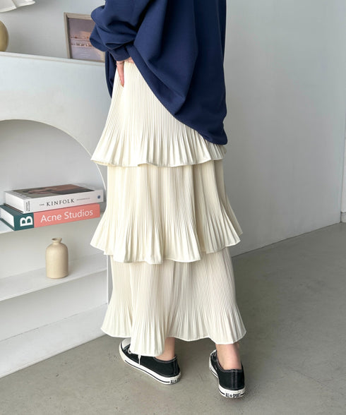 3段ティアードフリル カンカンロング丈スカート | CL2232304 | アイボリー