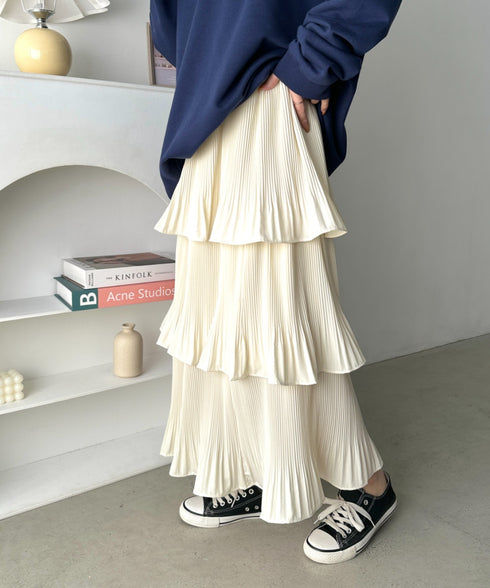 3段ティアードフリル カンカンロング丈スカート | CL2232304 | アイボリー